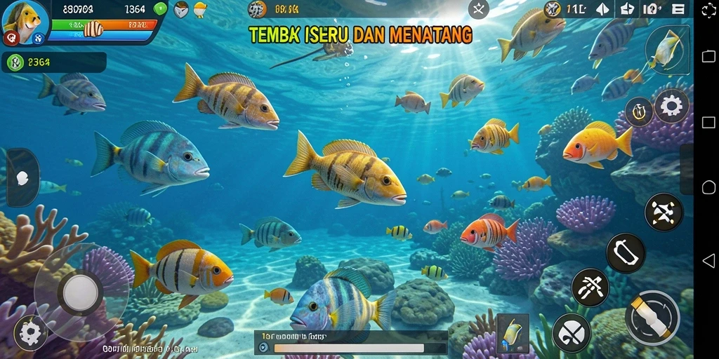Screenshot gameplay Tembak Ikan yang menampilkan aksi menangkap ikan.