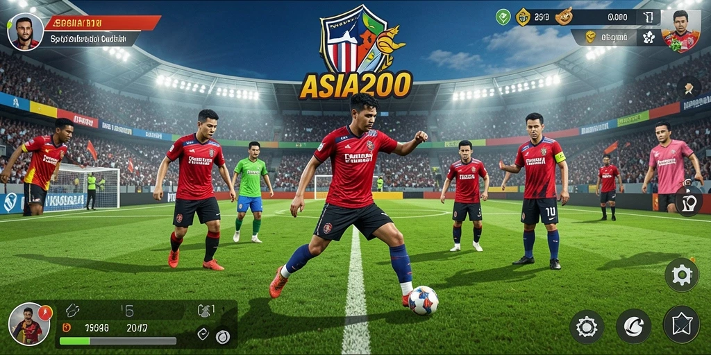 Tangkapan layar ASIA200 menunjukkan aksi langsung permainan sepak bola.