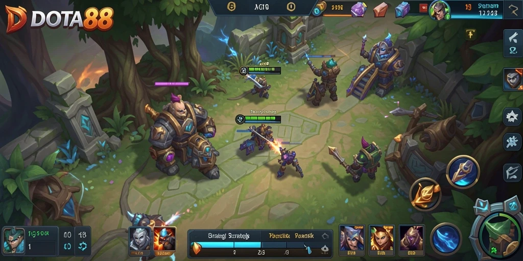 Tampilan gameplay intens dan strategis di DOTA88.