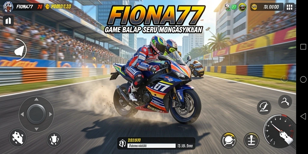 Screenshot gameplay FIONA77 menampilkan aksi balap motor yang mendebarkan.