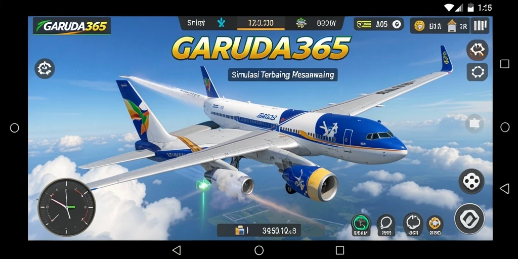 Tampilan gameplay GARUDA365 dengan pesawat terbang yang realistis.