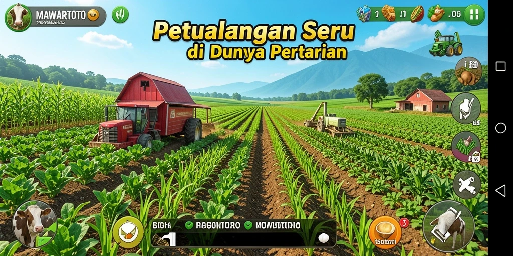 Tangkapan layar gameplay dengan petualangan pertanian yang seru.