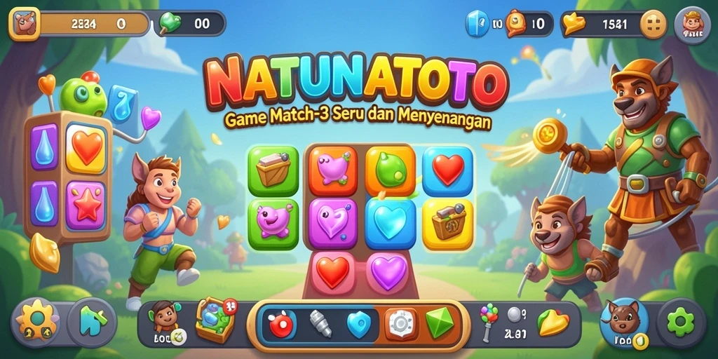 Tangkapan layar menunjukkan gameplay seru dari NATUNATOTO di kategori Match-3.